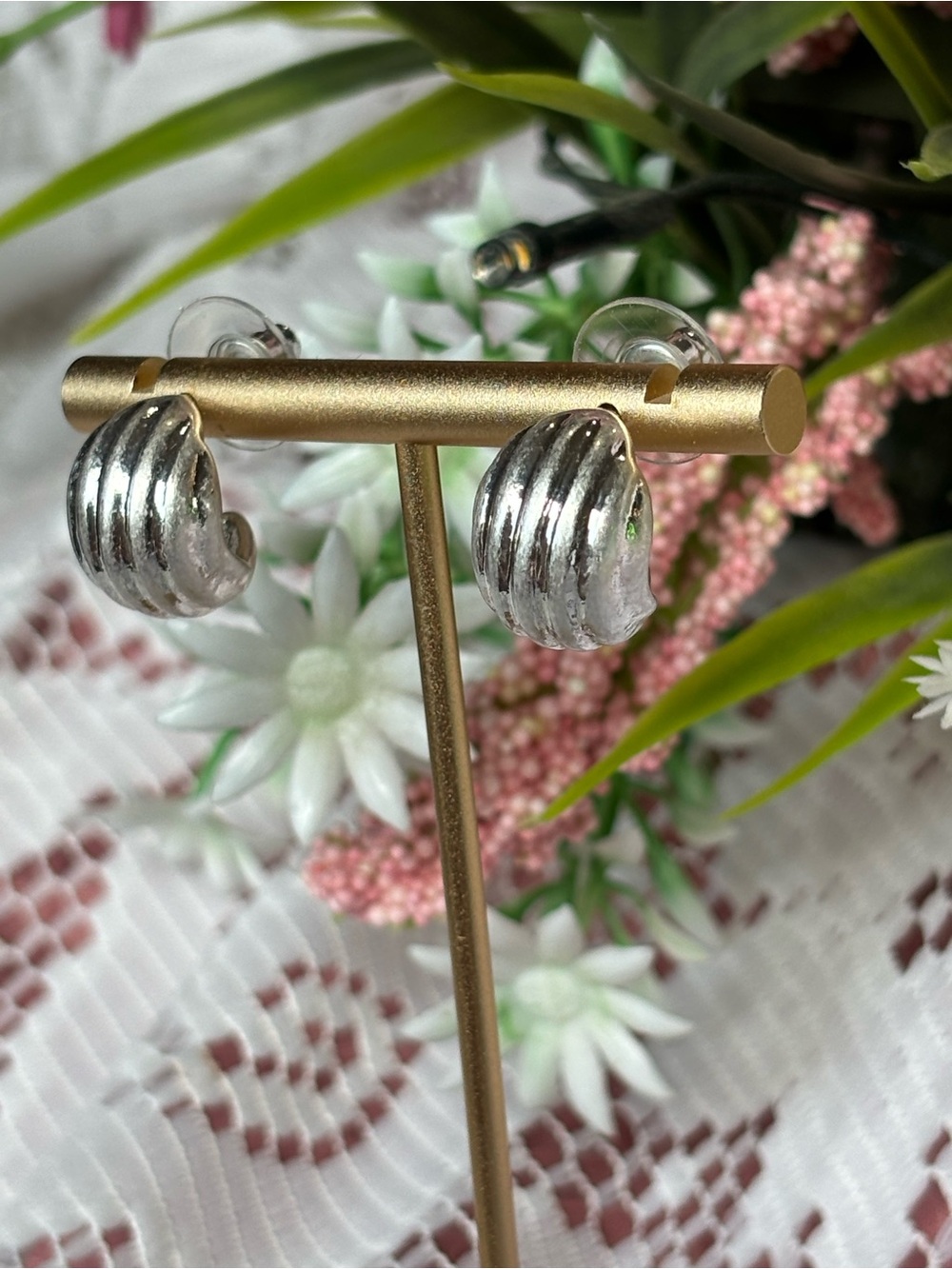 PL Turbo Classic Matte Silver Ribbed Hoop Earrings - Women Jewelry 5/8” long NWT